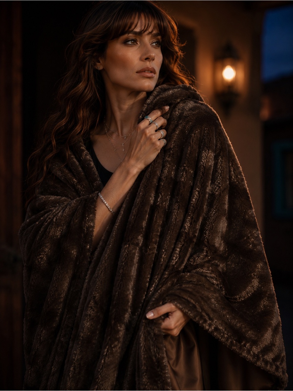 NWT Natori Chocolate Brown Faux Fur Shawl Cape Ruana • One Size | Eveningwear